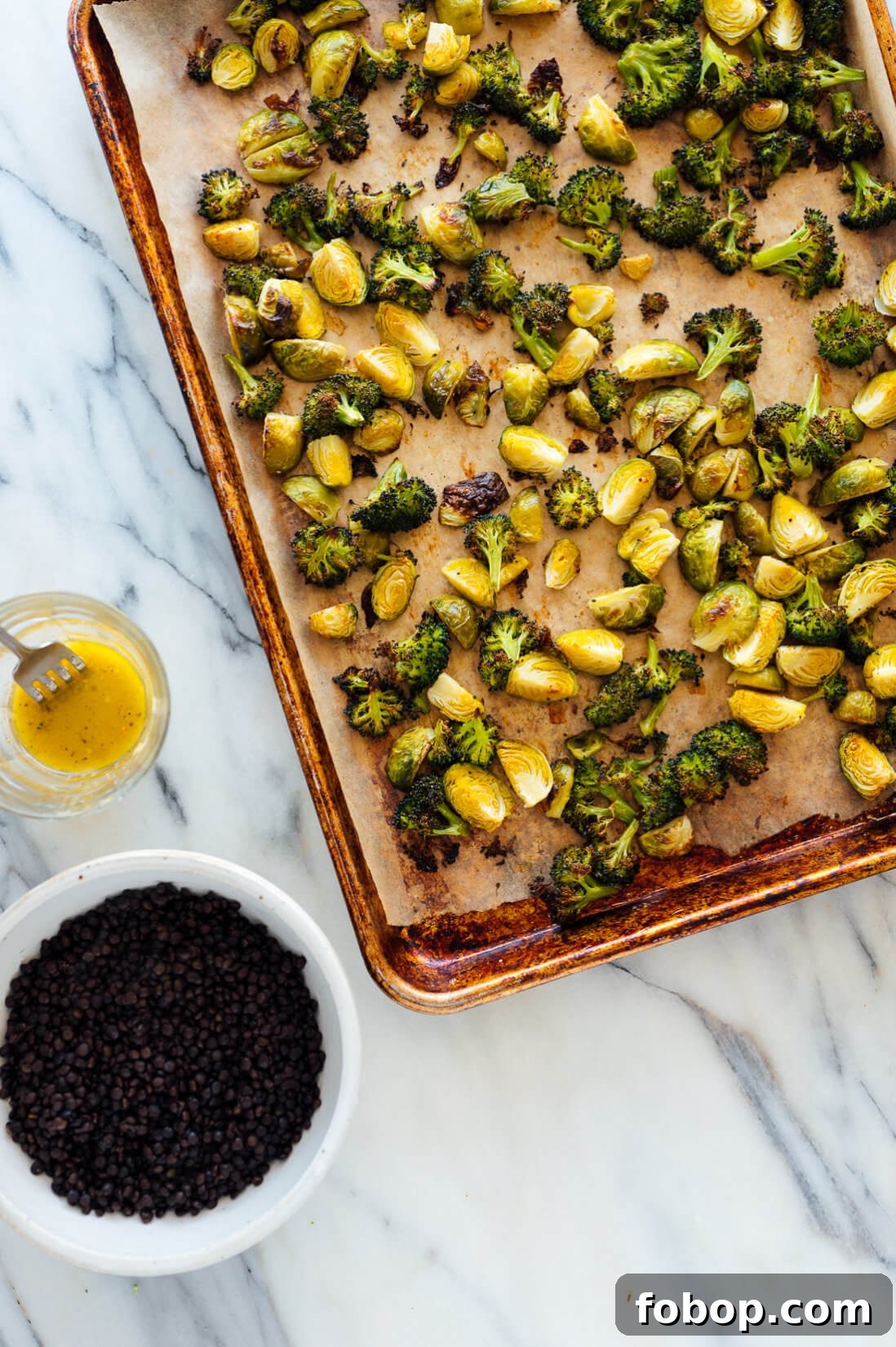 Lemony Roasted Broccoli, Arugula & Lentil Salad Recipe 6 roasted brussels sprouts and broccoli with cooked lentils