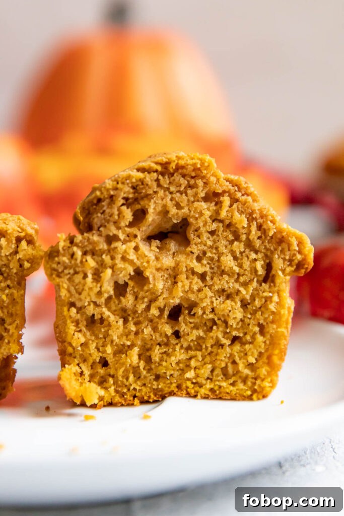 Moist Pumpkin Muffins with Warm Spices — Simple Fall Recipe 3 pumpkin muffin cut in half.