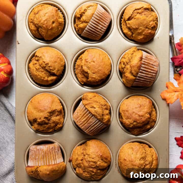 pumpkin muffins in a muffin tin.