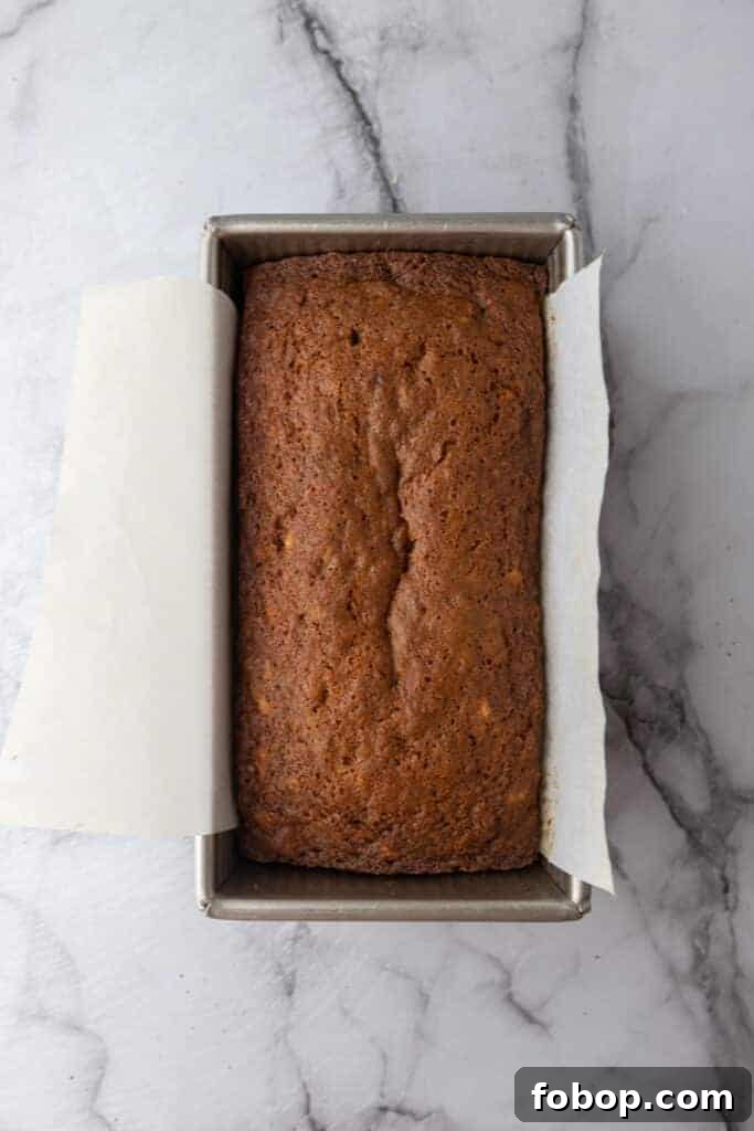 Moist Carrot Loaf Cake Recipe with Oil (Loaf Pan Method) 10 Freshly baked carrot loaf in loaf pan with golden brown top
