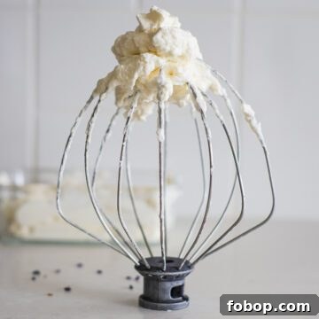 Lavender Whipped Cream Recipe: Light Floral Dessert Topping 9 A whisk with lavender whipped cream.