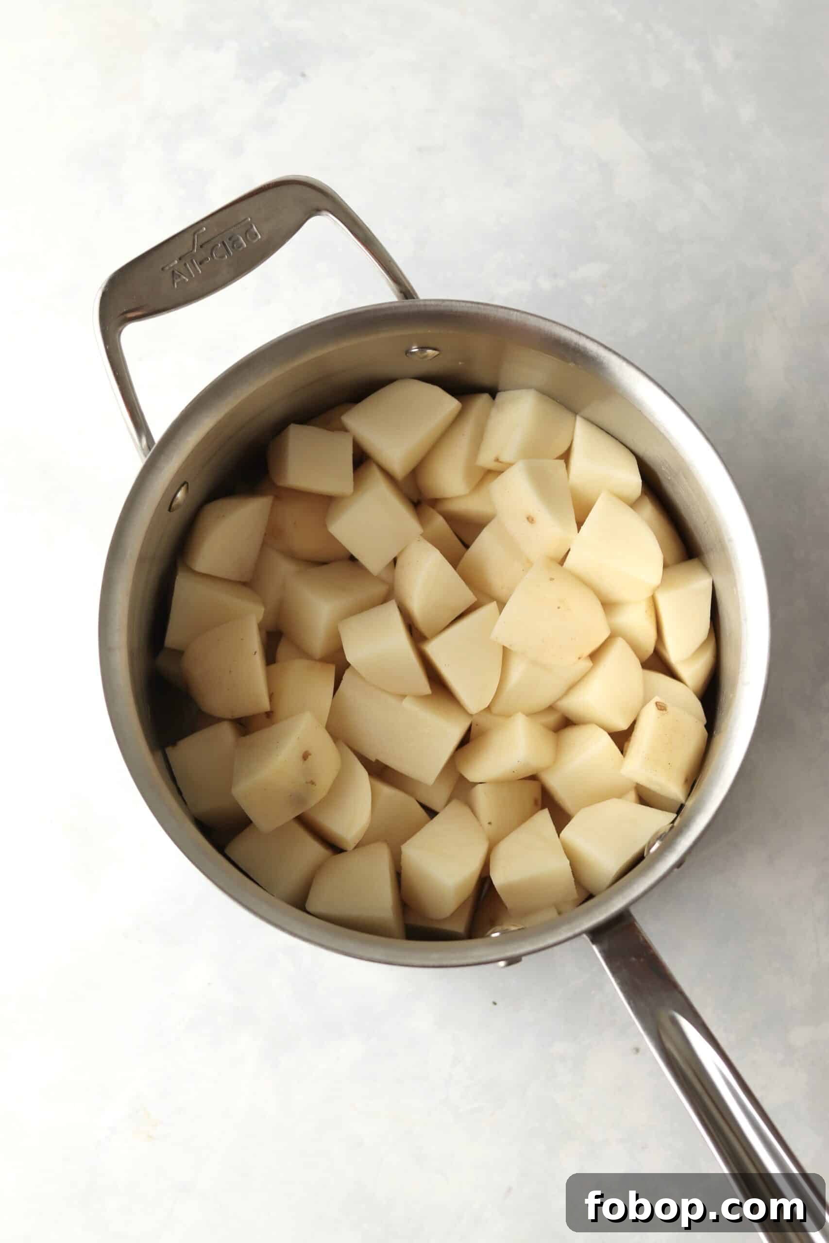 raw russet potatoes in pot