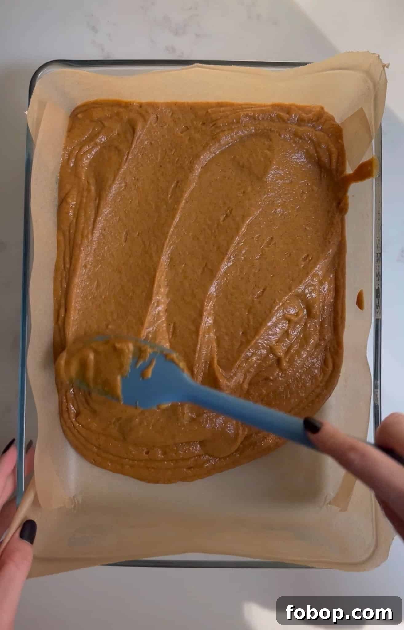 Pumpkin Cake Recipe: Moist Danish Græskarkage (Step-by-Step) 18 Spreading batter in a large baking pan.