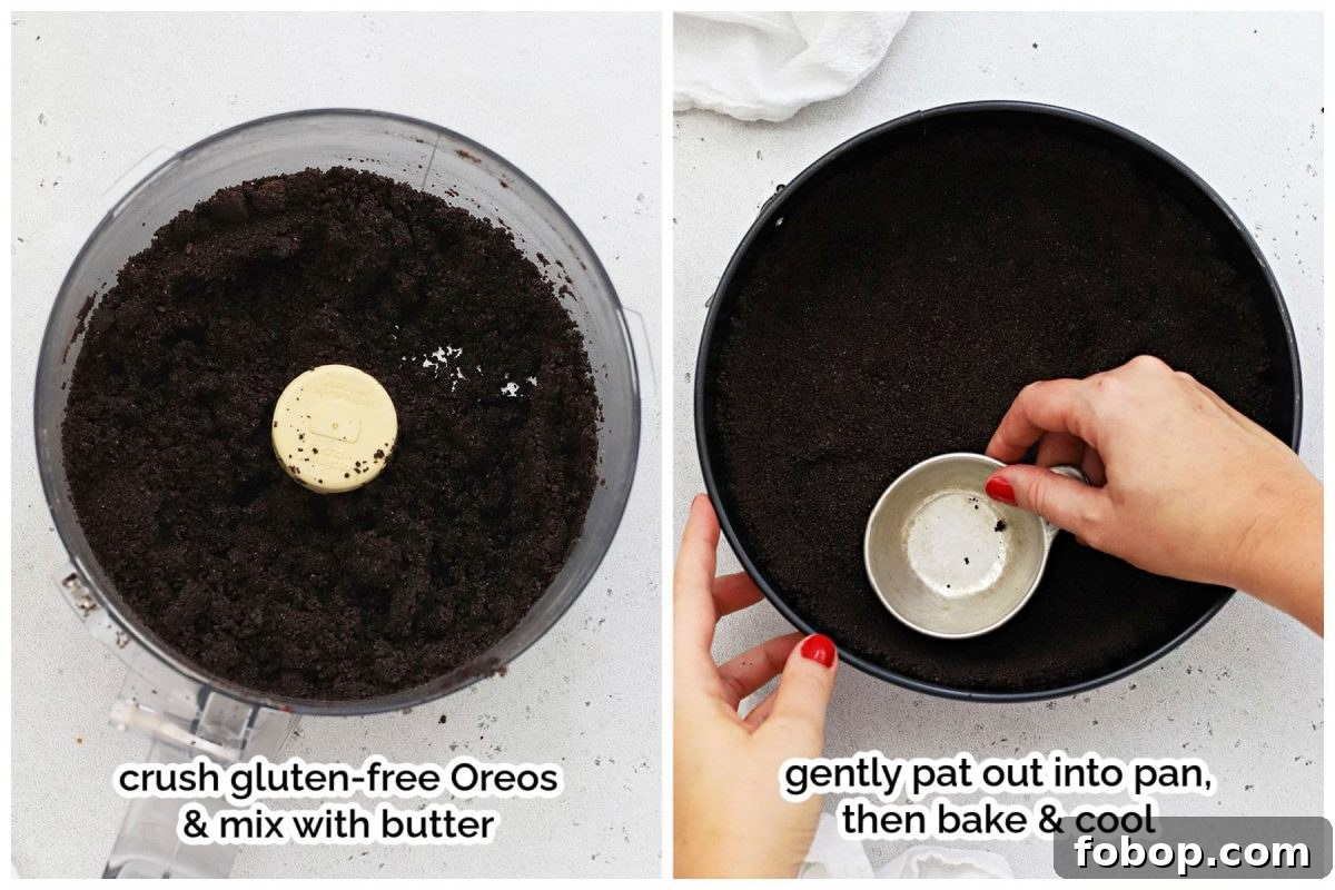 making gluten-free Oreo cheesecake crust, step by step