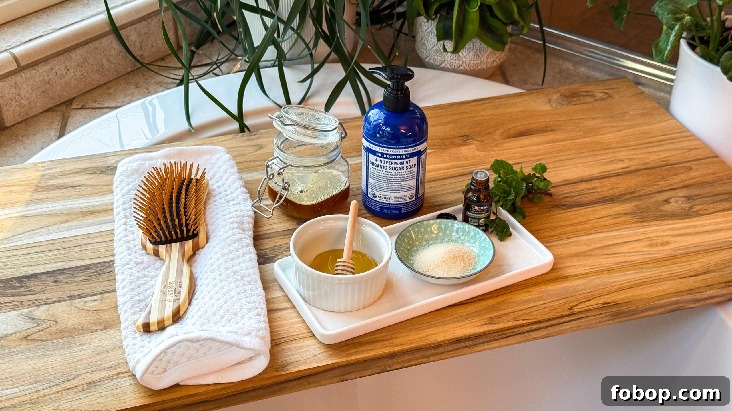 6 DIY Scalp Scrub Recipes for Every Hair Type 2 GIY Scalp scrub ingredients on counter.