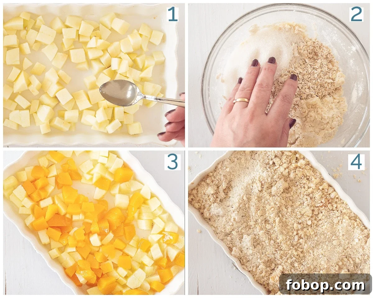 Apple and Peach Crumble Recipe: Simple Oven-Baked Fruit Crisp 4 4 steps preparation Apple Peach Crumble