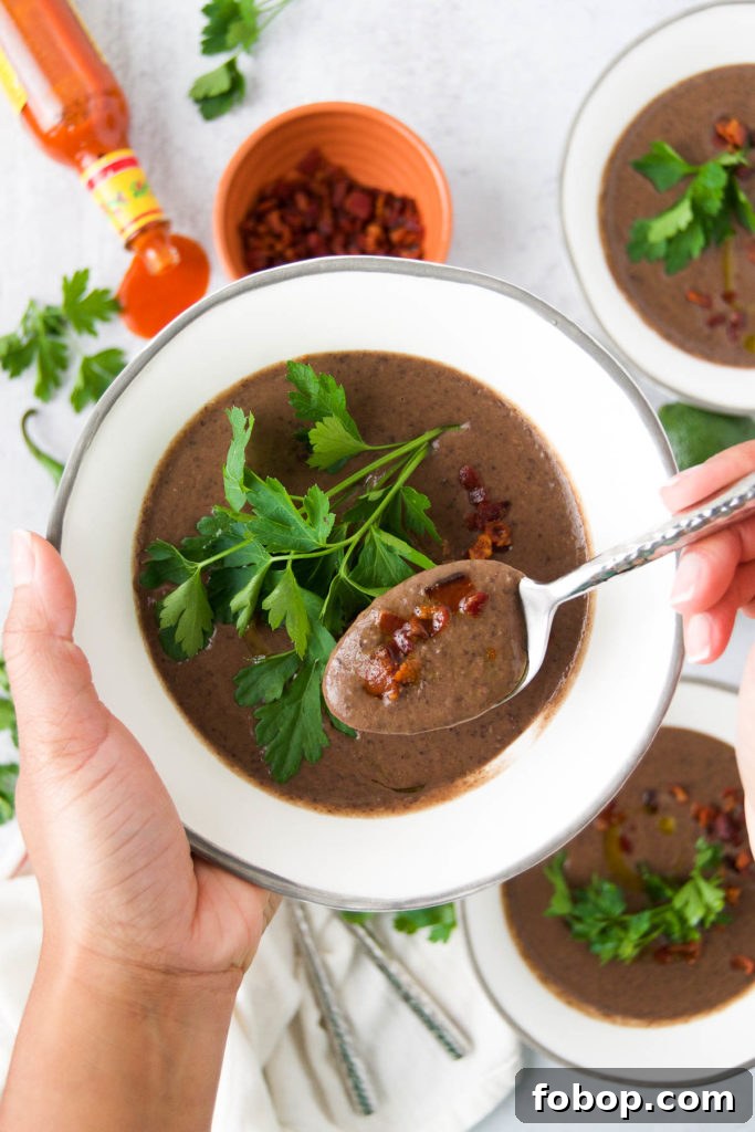 Creamy Black Bean Soup with bacon