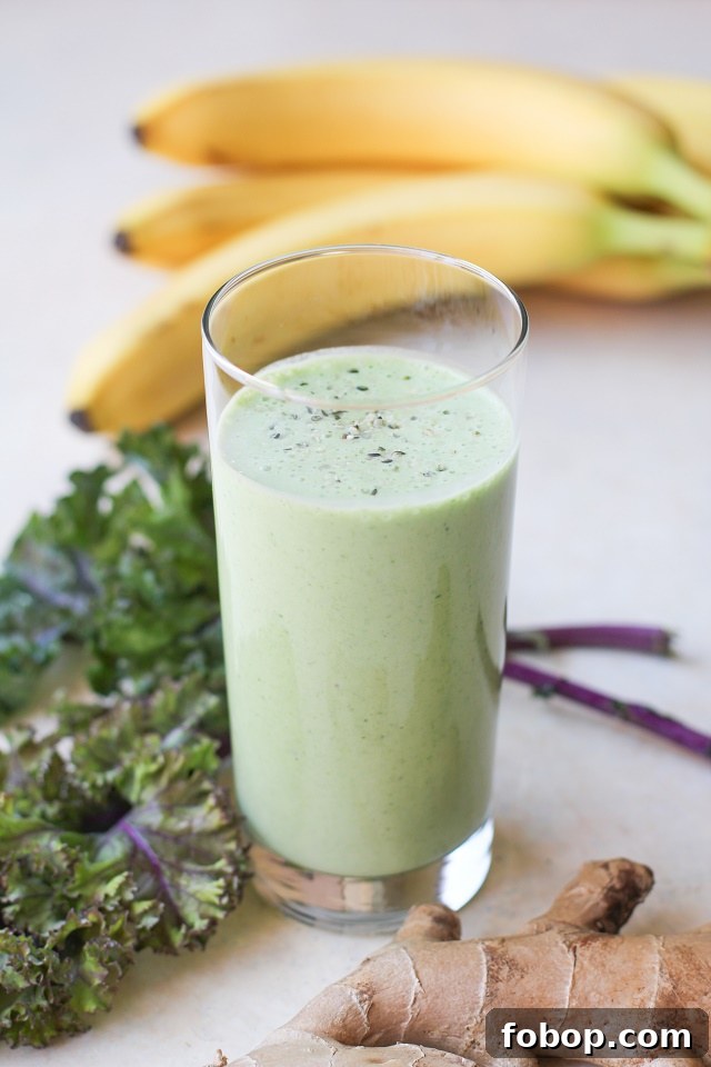 Healthy Gut Smoothie - filled with stomach-soothing whole foods and probiotics | TheRoastedRoot.net #healthy #drink #recipe #greensmoothie