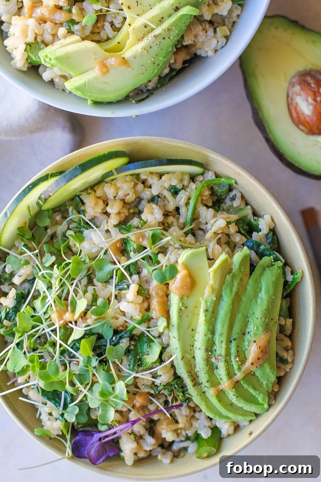 Wasabi Vegetable Bowls with broccolini , spinach, cucumber, avocado, and creamy wasabi sauce | TheRoastedRoot.net #vegan #vegetarian #tahini #healthy #recipes