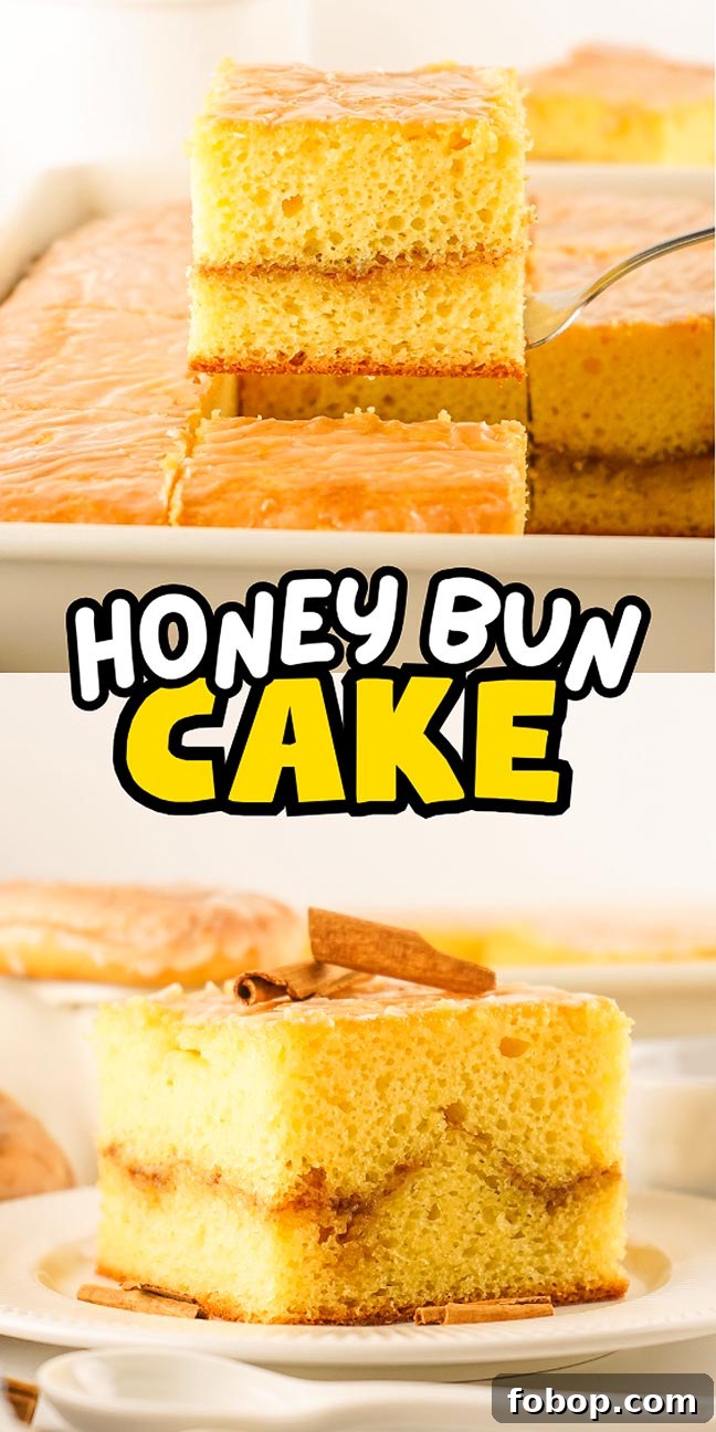Two images of a honey bun cake. 