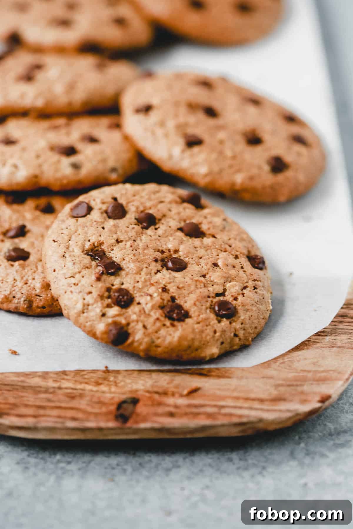 almond butter chocolate chip cookie from a tray